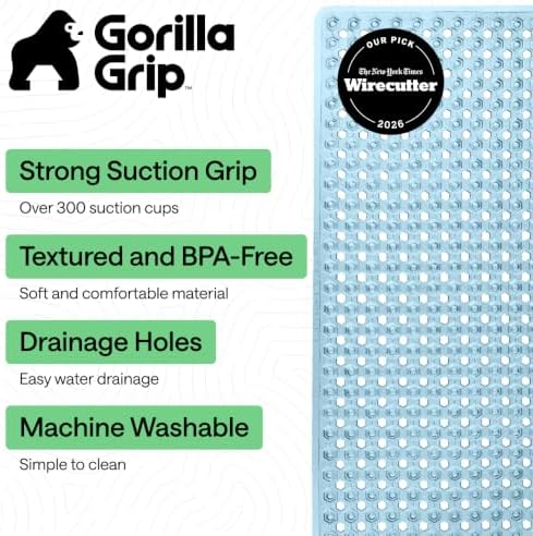 GORILLA GRIP Bath Tub Shower Mat, Bathtub Floor Liner, 35x16 Clear Blue - Image 2