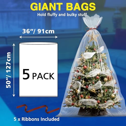 5 Pack 36'' x 50'' Extra Large Clear Plastic Storage Bags - Image 2
