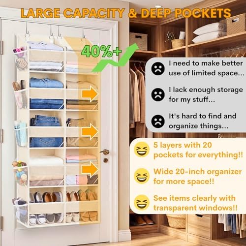 2 Pack Over the Door Organizer 5 Tiers, Extra Large Behind Door Storage of 10 - Image 2