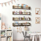 34Inch Nursery Bookshelves, Wall Floating Shelf Kids Coat Rack - Image 2