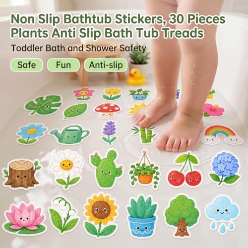 30 Pieces Plant Pattern Non Slip Bathtub Stickers EVA Waterproof Multicolor - Image 5