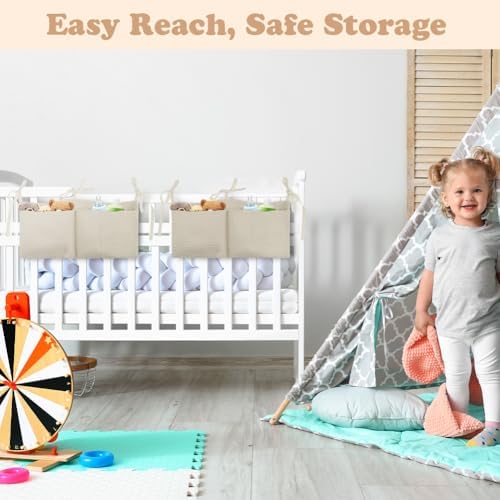flintronic Cotton Baby Bedside Hanging Storage Bag, Baby Bed Storage Hanging Bag - Image 6