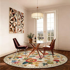 4ft Washable Round Rugs for Bedroom: Circle Living Room Rug Floral Vintage Non - Image 4