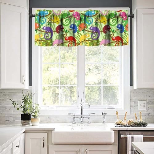 Cartoon Animal Valances Kids Curtains, Cute Colorful Chameleon Printed Rod - Image 6