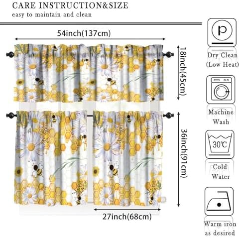 Girls Bee Valance Curtains, Spring Floral Watercolor Flower Honey Plants Window - Image 5