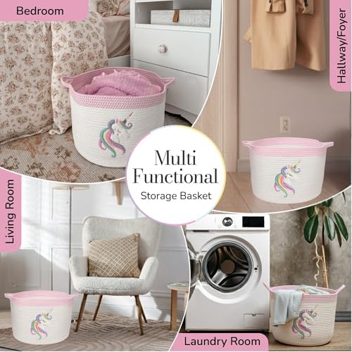 Unicorn Baby Storage Basket, Woven Cotton Rope Nursery Bin, 15x11 in - Image 5