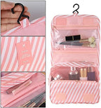 Hanging Toiletry Bag for Women, Portable Pink Striped Summer Beach Bag - Image 3
