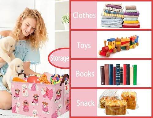Pink Dog Toy Basket Collapsible Puppy Bin Storage Organizer Large Pet Box - Image 4
