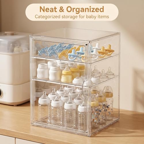 3-Tier Clear Baby Bottle Organizer Dustproof Nursery Feeding Storage Case - Image 5