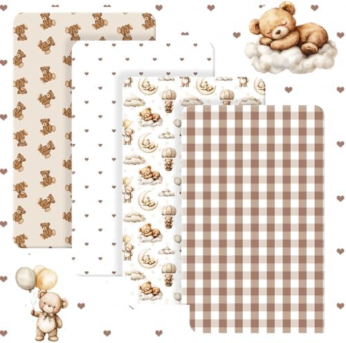 Peryiter 4 Pack Crib Sheets for Baby 52'' X 28" Brown Bear Crib Sheet - Image 3