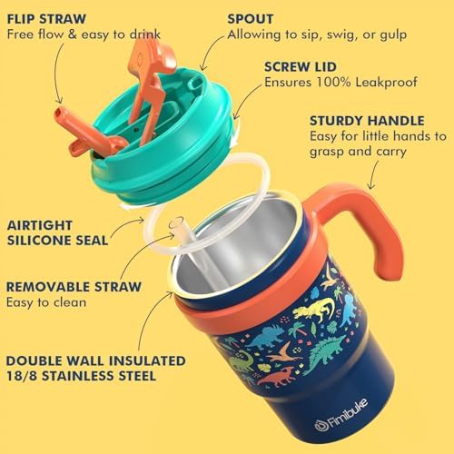 16oz Kids Insulated Tumbler w/Handle, 2 Pack Kids Toddler Water Bottle Cup - Image 7