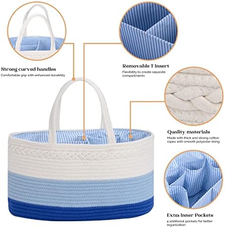 luxury little Diaper Caddy Organizer, Large Cotton Rope Nursery Baby Basket - Image 5
