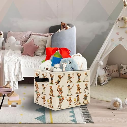 Sports Bear Nursery Storage Bins, Vintage Bears Playing Balls Collapsible - Image 2