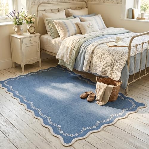 GarveeHome 3x5 Scalloped Washable Area Rug Non Slip Bedroom Entryway Rug by GarveeHome