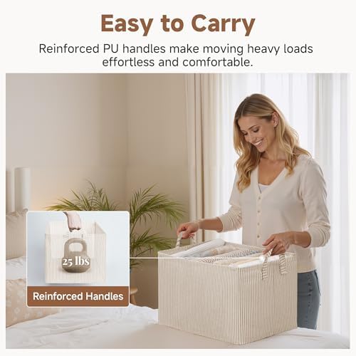 StorageWorks Closet Storage Bins, Khaki and Beige Stripes - Image 5