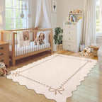 GarveeHome Scalloped Bow Rug 5x7 Washable Beige Rug - Image 4