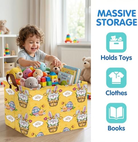 Large Cute Easter Basket for Kid Empty Gift Baby Rectangle Storage Bin Bunny - Image 6