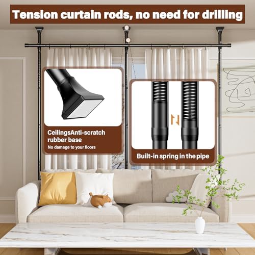 Room Divider Curtain Rod No Drilling, Adjustable 4-10ft 28-114in - Image 5