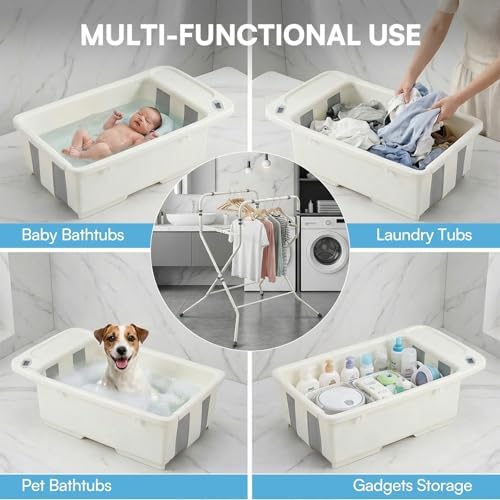 Baby Bathtub with Stand, Collapsible Infant Bath Tub - Image 7