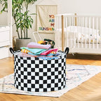 Checkered Storage Basket Extra Large 80L Kids Hamper Baby Laundry Basket - Image 6