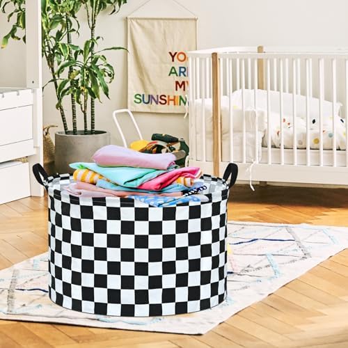 Checkered Storage Basket Extra Large 80L Kids Hamper Baby Laundry Basket - Image 6