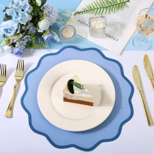 50 Pcs Blue Scalloped Paper Placemats, Disposable Round Wavy Edge Table Mats - Image 5