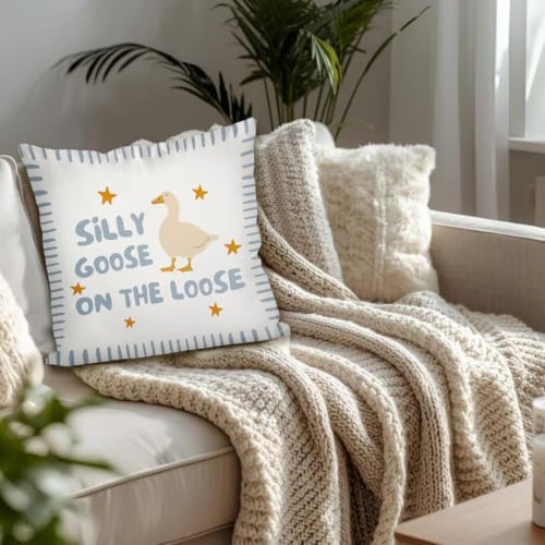 Blue Silly Goose Cute Pillow Cover Toddler Boy Bedroom Decor - Image 4