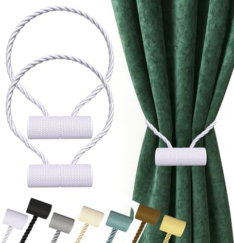 Hion Magnetic Curtain Tiebacks White 2pcs, Curtain Holdbacks Hooks Holders by Hion