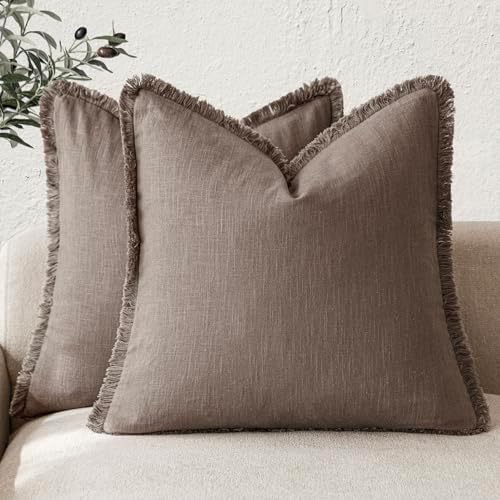 Foindtower Decorative Linen Fringe Throw Pillow Covers 20×20 Light Coffee by Foindtower