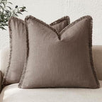 Foindtower Decorative Linen Fringe Throw Pillow Covers 16×16 Light Coffee by Foindtower