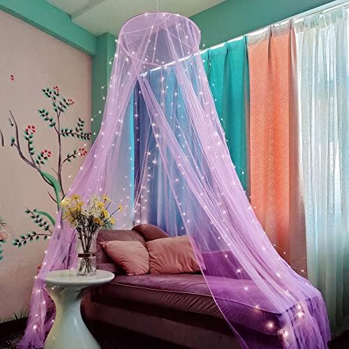 Bed Canopy Mosquito Net with 250pcs Warm White Curtain Lights, Bed Canopy by Eimilaly