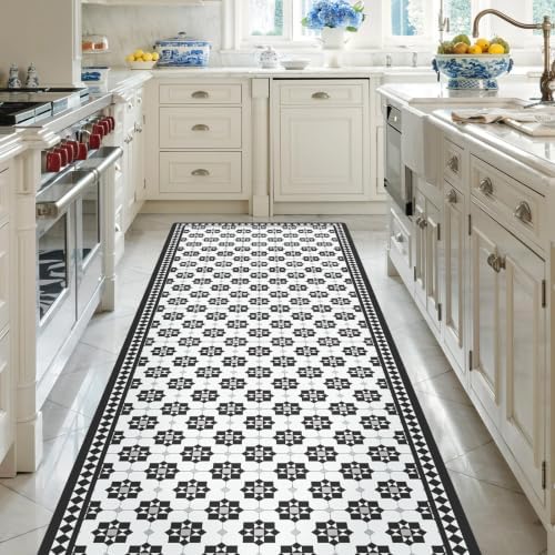 3' x 5' Waterproof Tile-Pattern Vinyl Hallway Runner Mat, Easy-Clean by BelleCosy