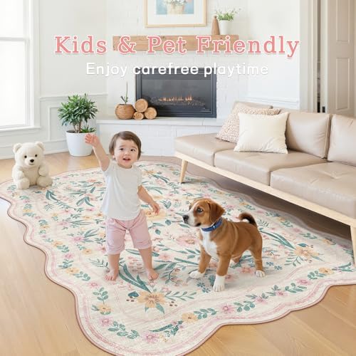 8x10 Scalloped Rug for Living Room, Washable Rugs Soft Low Pile Non Slip Rugs - Image 3
