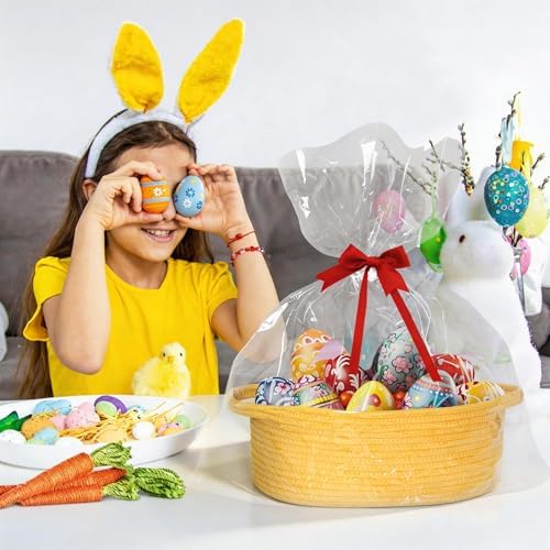 Small Yellow Woven Basket, Cotton Rope Kids Dog Cat Toy Bin Box, Cute Baby - Image 3