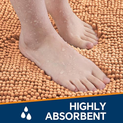Chenille Bathroom Runner Rug 17"x47" Peach, Plush Bath Mat - Image 4