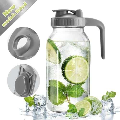 Mason Jar with Pour Spout Lid V-shaped, 64 oz Iced Tea Pitcher with Lids Double by miradexic