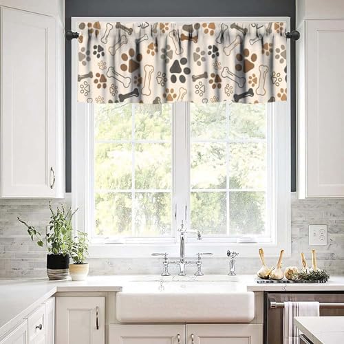 Dog Paw Print Valance Kids Curtains, Cute Animal Light Brown Rod Pocket Small - Image 6