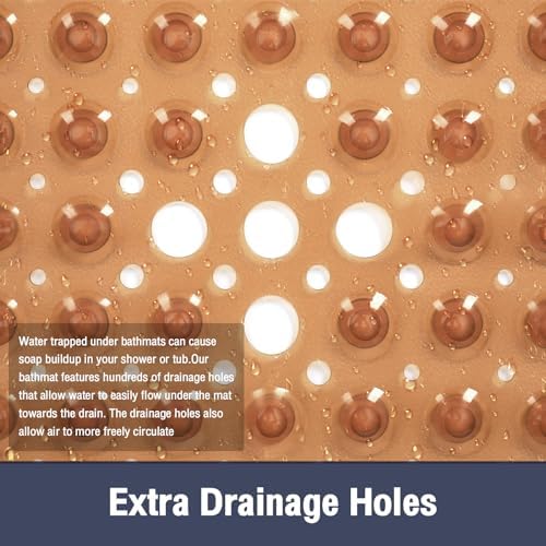 Square Shower Mat Bathtub Bath Mat Non Slip Clear Brown 21"x21" - Image 4