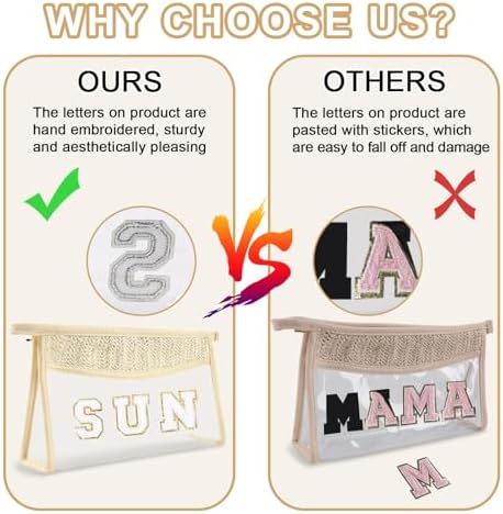Iqimott 2Pcs Preppy Patch Sun Bag Makeup Letter Bag, Boho Letter Bags - Image 5