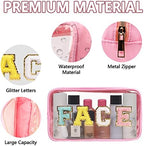 Iqimott Clear Patch Makeup Bag Face Pouch, Preppy Personalized Chenille Letter - Image 3
