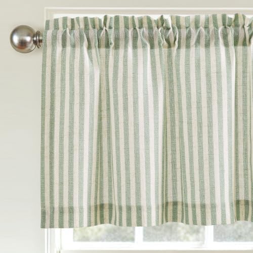 jinchan Linen Boxter Striped Kitchen Valances Sage Green 16 inch 2 Panels - Image 2