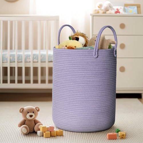 MEGASKET Purple Woven Laundry Basket, Decorative Baby Nursery Clothes Hamper - Image 5