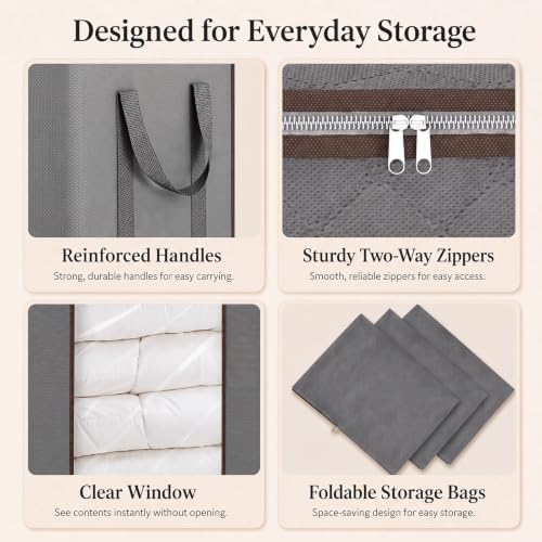 Comforter Storage Bags 120L for Blanket Clothes Bedding Sheet 2 Pack Grey - Image 7