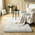 Ivory Cream Fluffy Shag Rug, Washable Non Slip Plush Kids Carpet - Image 6