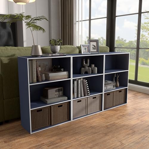 Homes: Inside + Out Apexa 3-Tier Cube Storage Organizer Shelves, Stackable Wood - Image 6