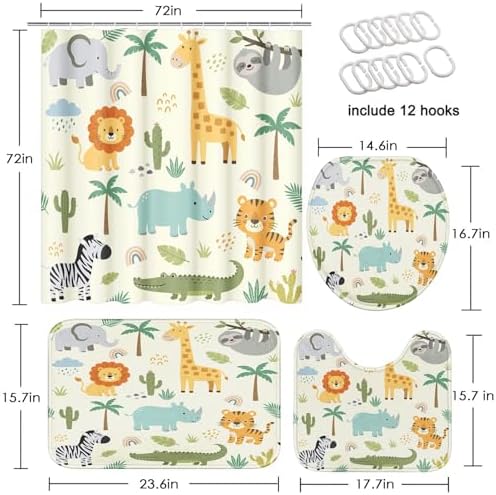 Britimes Bathroom Sets with Shower Curtain and Rugs Set of 4 Safari Animals - Image 2