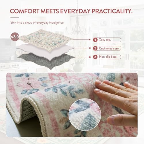 Lahome Sylvie Boho Light Pink Round Rug 4ft, Washable Small Circle Rugs - Image 5