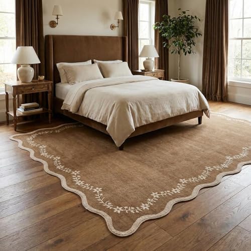 GarveeHome Scalloped Area Rugs 8x10 Large Brown Washable Living Room Rug - Image 2