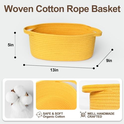Small Yellow Woven Basket, Cotton Rope Kids Dog Cat Toy Bin Box, Cute Baby - Image 2
