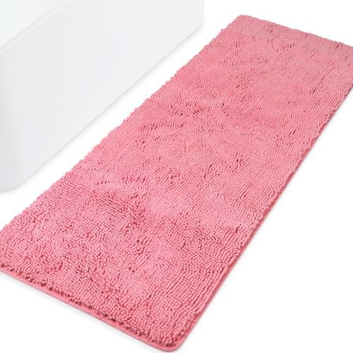Yeaban Chenille Pink Bathroom Runner Rug 24"x72" by Yeaban